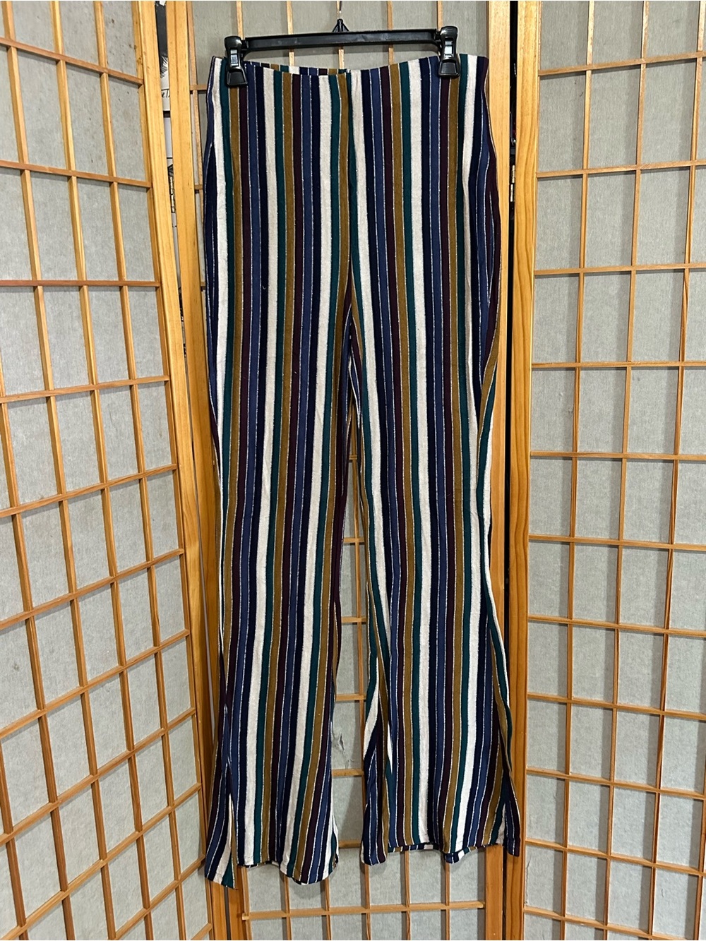 Multi Color Striped Wide-Leg Knit Pants with Silver Sparkle